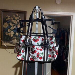 Isabella Fiore Black and White Cherry leather Shoulder Bag